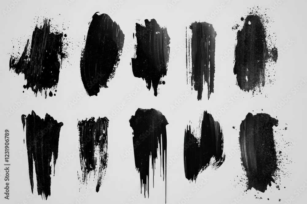Poster authentic black paint strokes create a visually striking modern art composition on a white backgroun
