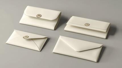 Yellow envelopes with stamps. Blank closed and open paper covers, vertical and horizontal letter packages mock up for mail, letters, sending documents and messages, Realistic 3d vector template set