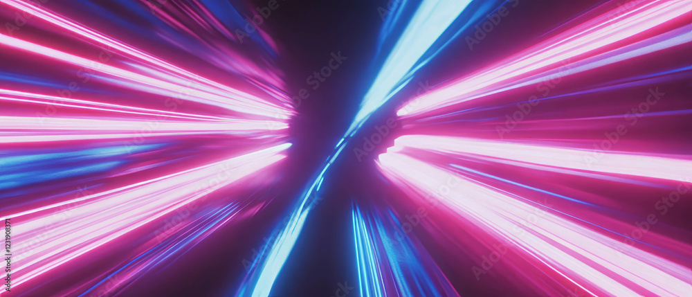 Poster dynamic neon texture with blurred motion and soft trails on a dark background