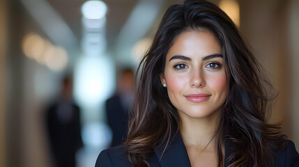 Confident businesswoman in office hallway