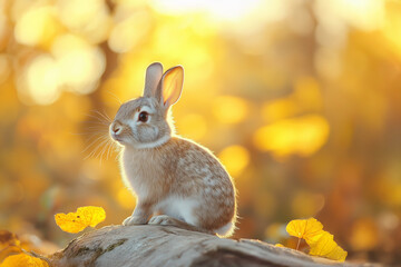 自然の中を元気に駆け回る野うさぎ