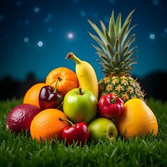Tropical Paradise A Vibrant Display of Exotic Fruits by Moonlight