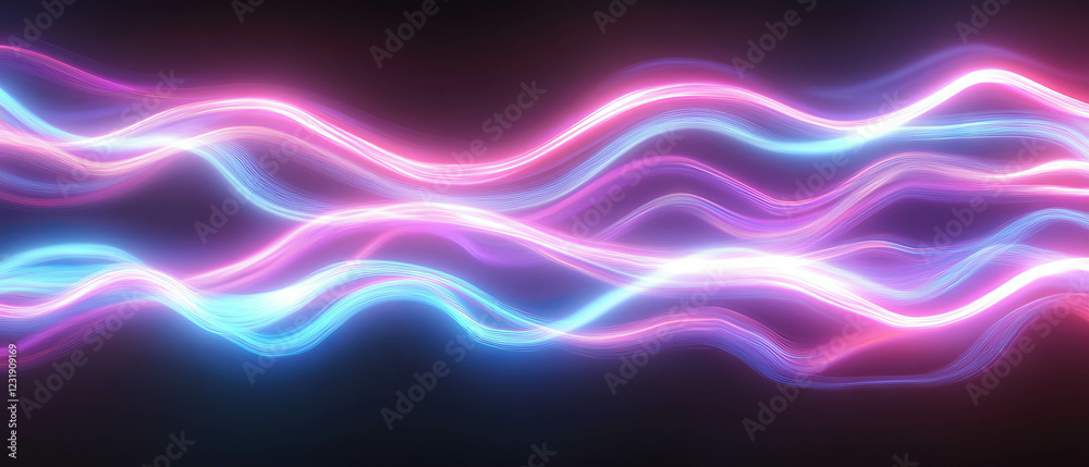 Poster neon pulsating light texture with rhythmic flashing effect on a dark background
