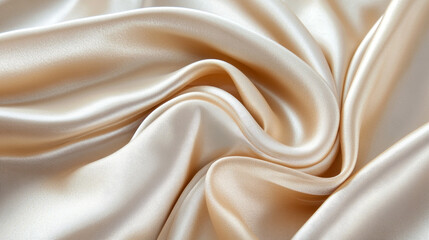 Obraz premium Abstract background with silk fabric border. 3d texture of elegant luxury golden satin cloth. Banner template with smooth textile drapes and copy space in center, vector realistic illustration