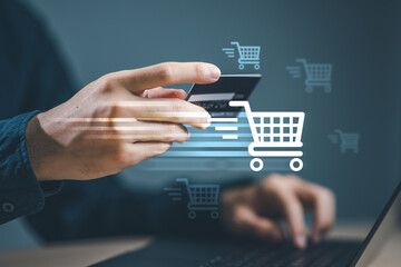 E-commerce service store. client purchase shopping online retail store.