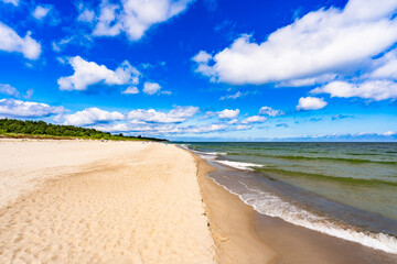 Beautiful sandy beach on sunny day. Landscape. Hel peninsula in poland