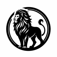 Fototapeta premium Black silhouette of a majestic lion standing with a strong, confident expression