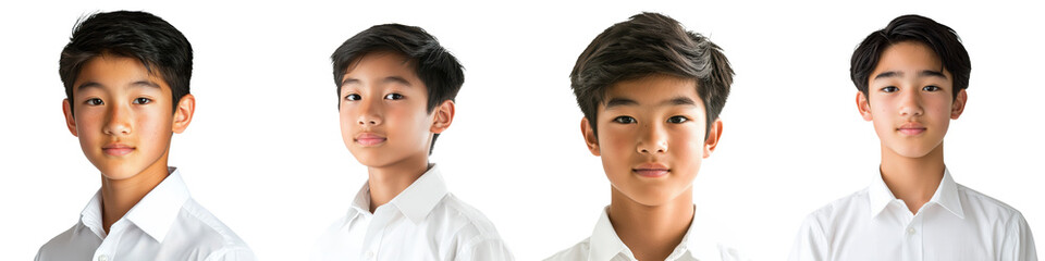 Smiling Asian Teenage Boy in White School Uniform Posing Confidently and Cheerfully in Studio Background  Portrait of a Happy and Friendly High School or College Student