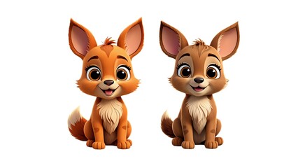 Fototapeta premium Adorable cartoon puppies, a ginger and brown chihuahua, sitting together. Perfect for children's books, websites, or animation.