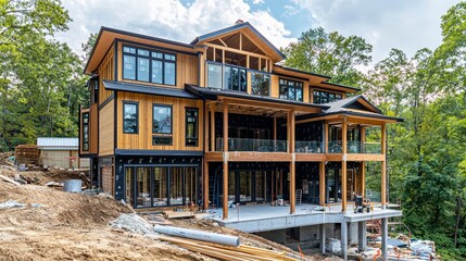 Obraz premium Modern Architecture: New Residential Home Under Construction