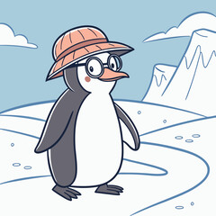 A penguin with a hat and glasses on his head