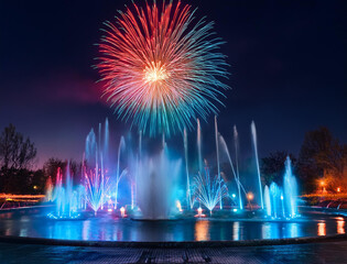 Generated image　花火と噴水のイルミネーション