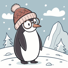 A penguin with a hat and glasses on his head