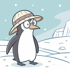 A penguin with a hat and glasses on his head