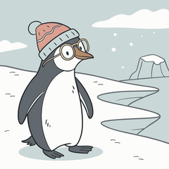 Fototapeta premium A penguin with a hat and glasses on his head