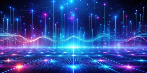 Obraz premium Abstract digital landscape with glowing lines and particles, representing the flow of data and information in a futuristic network