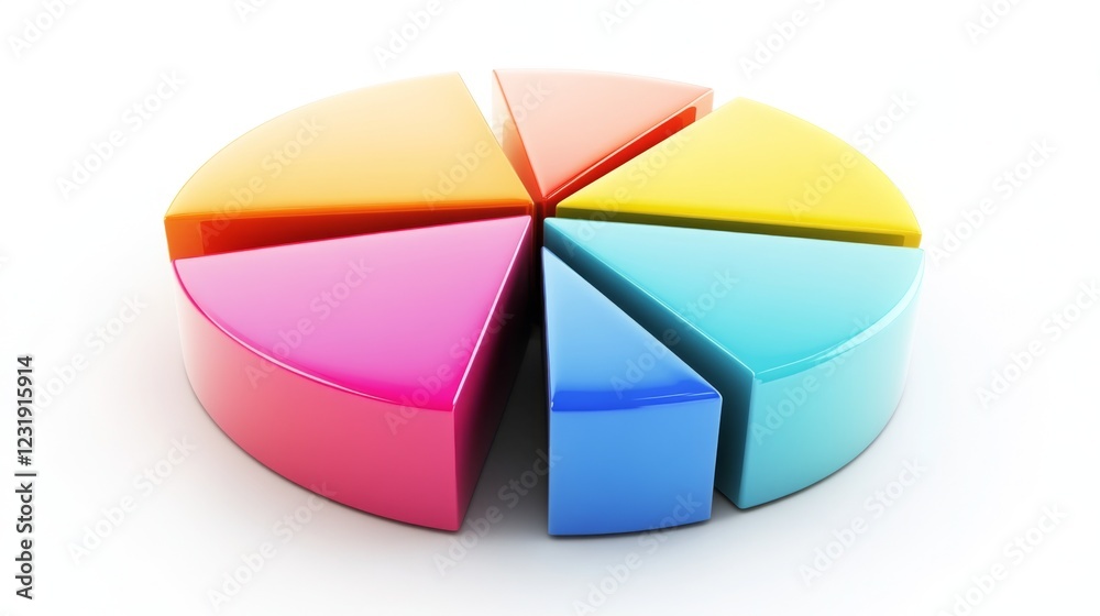 Aufkleber a close-up of a d pie chart with bright, contrasting colors, the segments separated slightly to high