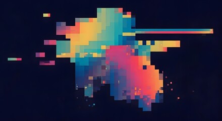 Pixelated abstract shapes in vibrant gradients, with a retro-futuristic aesthetic, AI Generated