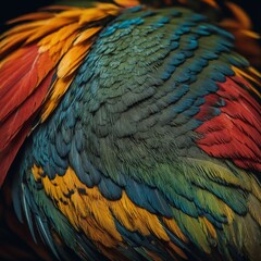 Obraz premium A feather close-up of a parrot’s vibrant patterns.