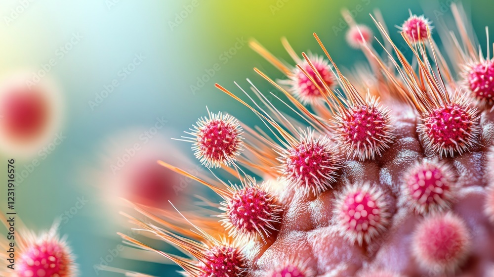 Poster microscopic view of virus cell surface spikes detailed 3d render of infectious agent pathogen