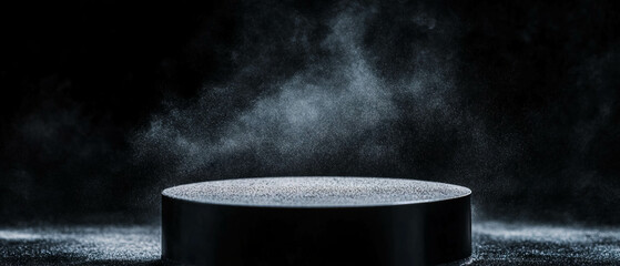 Settled dust texture on a circular surface illuminated against a dark background
