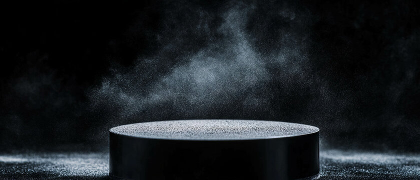 Settled dust texture on a circular surface illuminated against a dark background