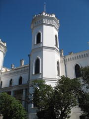 Old Stone Castle Ruins Silhouetted Against a Deep Blue Summer Sky