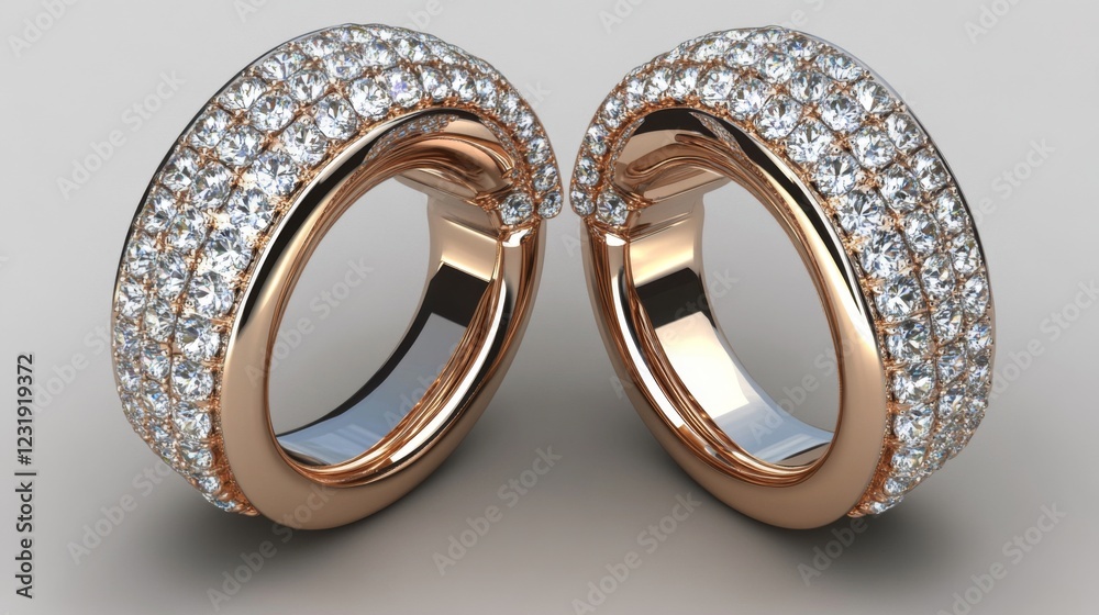 Poster a close-up of a pair of elegant diamond ear cuffs, showcasing their unique design and sparkling ston