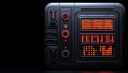 Obraz premium Futuristic Black Control Panel with Red Lights