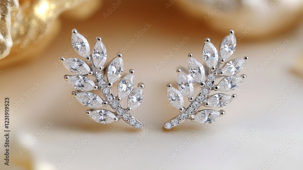 Poster a close-up of a pair of elegant diamond ear cuffs, showcasing their unique design and sparkling ston