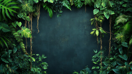 Fototapeta premium Jungle liana vines with green leaves. Cartoon vector illustration border of rainforest tree creeping branches with foliage. Long ivy climbing plant stem and rope. Tropical hanging vegetation frame.