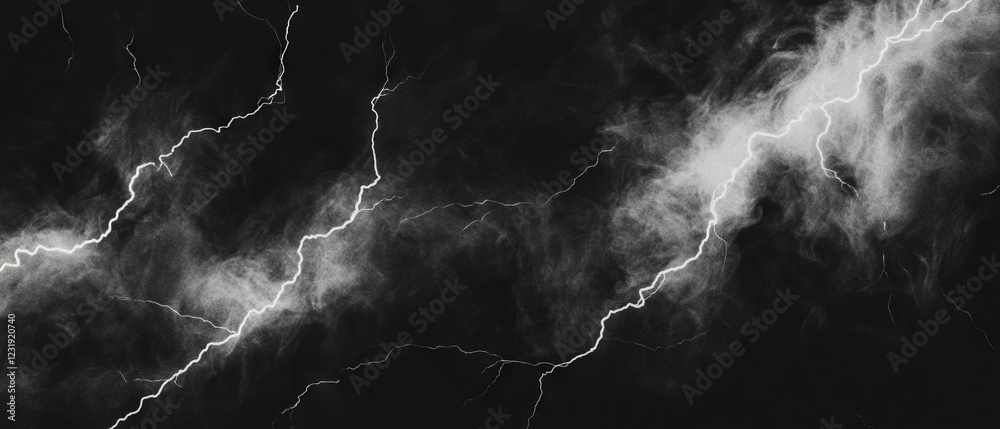Poster dynamic interplay of smoke and lightning creating striking abstract patterns on a black backdrop