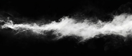 Dynamic light trails generated by smoke and lightning on a black background