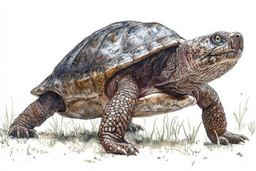 Fototapeta premium Detailed illustration of a large, ancient-looking turtle.