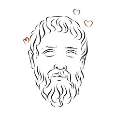 Drawing of the philosopher Plato with simple black lines. Conceptual print for printing on a sweatshirt, or designing an article. Vector illustration