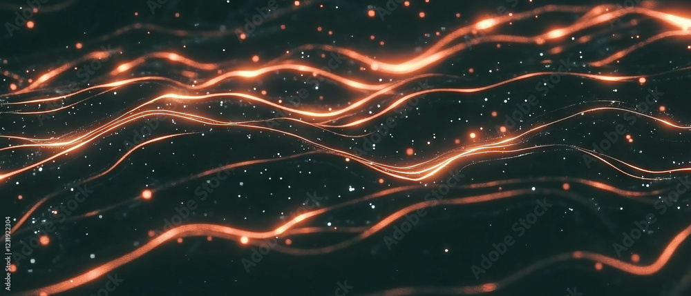 Poster smooth wavy spark streams create an elegant texture against a dark background