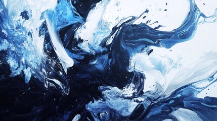 Abstract blue and white paint swirls, dynamic motion, artistic background, design element