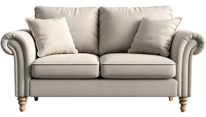 Naklejka premium Elegant Cream Sofa with Wooden Legs Two-Seater for Living Room