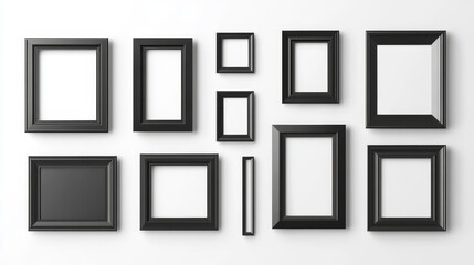 Black frames collage isolated on transparent background. Realistic vector illustration of elements for gallery or room interior design, rectangular picture photo templates of different size Home decor