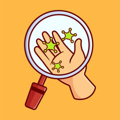 Virus on Magnifying Glass Vector Illustration Icon. Flat Cartoon Style