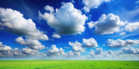 Obraz premium A serene landscape with a vast blue sky and puffy white clouds , landscape, serene, landscape, serene, peaceful
