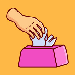 Hand Put a Tissue Paper Vector Illustration Icon. Flat Cartoon Style