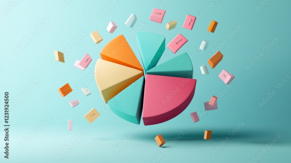 Leinwandbilder a colorful d pie chart with individual segments floating in mid-air, surrounded by a soft glow, symb