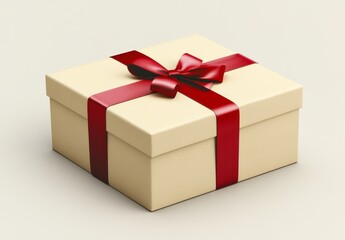 Fototapeta premium Cream gift box with red ribbon bow.