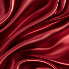 Claret Red silk satin fabric. Elegant abstract background. Liquid wave effect or silk with soft wavy folds.