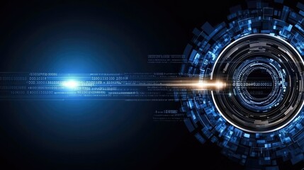 Digital vortex illustrating advanced technology and data flow in a futuristic environment with blue hues and light effects