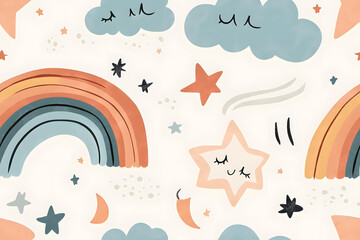 Naklejka premium Starry sky pattern with hand-drawn planets and glowing constellations