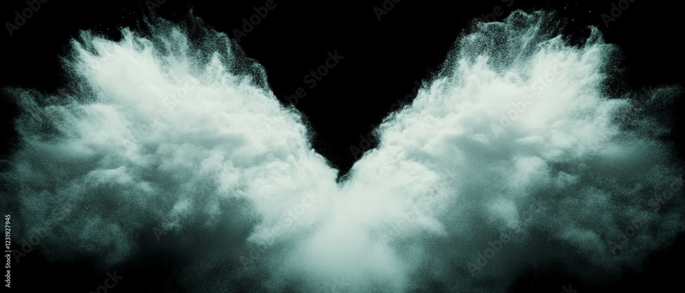 Poster floating three-dimensional dust particles create a captivating depth effect against black background