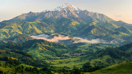 Majestic sunrise over mountain village