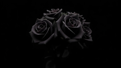 A bouquet of roses, rendered in shades of gray, emerges from a deep black background, highlighting their delicate forms and textures.